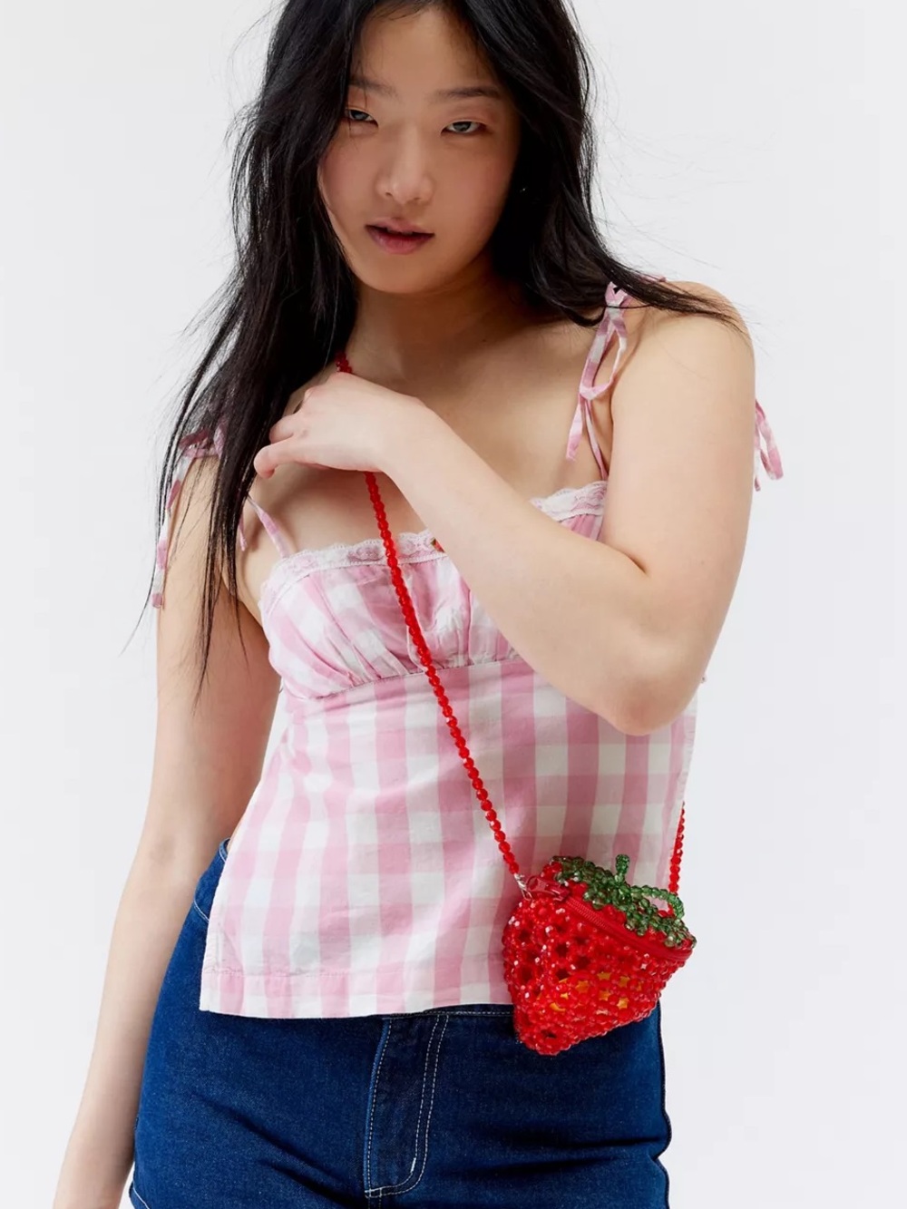 NWT Kimchi Blue Strawberry Beaded Crossbody Bag - Picture 3 of 13